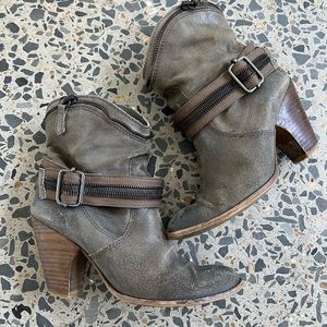 Womens gray leather booties.